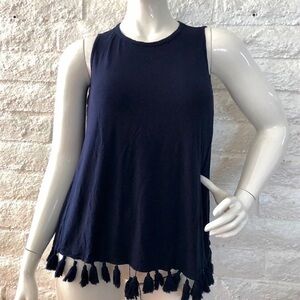 Kim & Cami Navy Tank Top with Tassel Detail